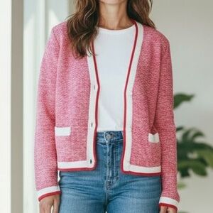GAP Pink/White Cardigan Classic With Pockets